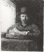 Rembrandt van rijn Self-Portrait Drawing at a window oil on canvas